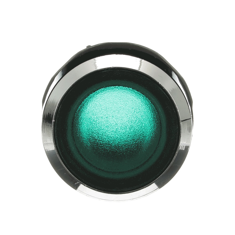 Pulsante verde illuminato MP1-31G ghiera metallo per impianti elettrici industriali e civili