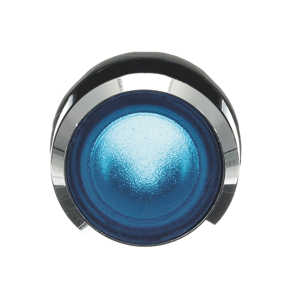 Pulsante MP1-31L blu illuminato incassato ghiera metallo per comando industriale