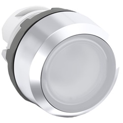 Pulsante elettrico bianco illuminato MP1-31W con ghiera metallica per controllo circuiti residenziali e professionali