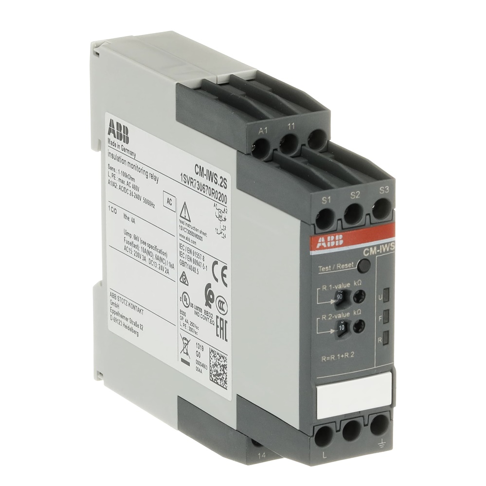 Relè monitoraggio isolamento CM-IWS.2S 1c/o 1-100kOhm 24-240VAC/DC per sistemi IT fino 400V AC