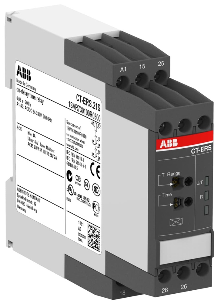 Timer elettronico ON-delay 2c/o 24-240V AC/DC temporizzazione 0,05-300h controllo impianti elettrici industriali e civili