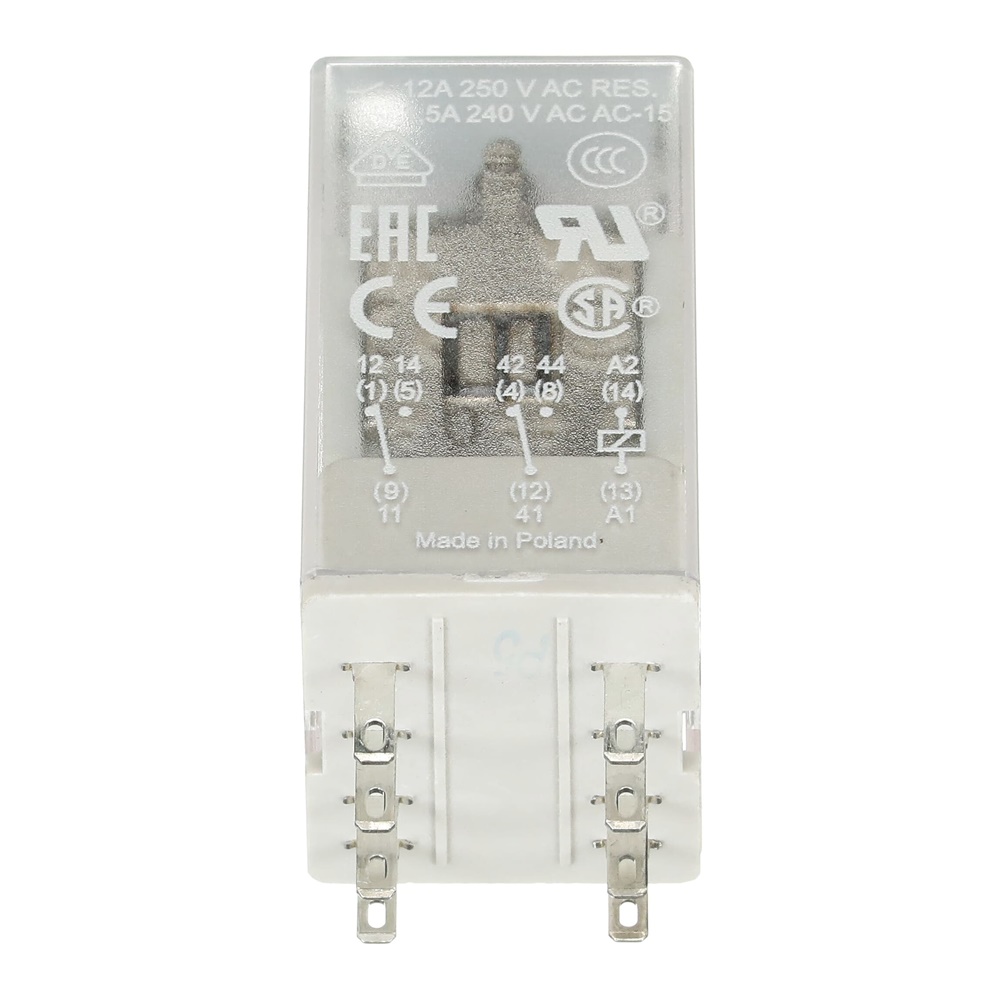 Relè interfaccia pluggable 2 contatti invertitori 24VAC 250V 12A per montaggio su guida DIN