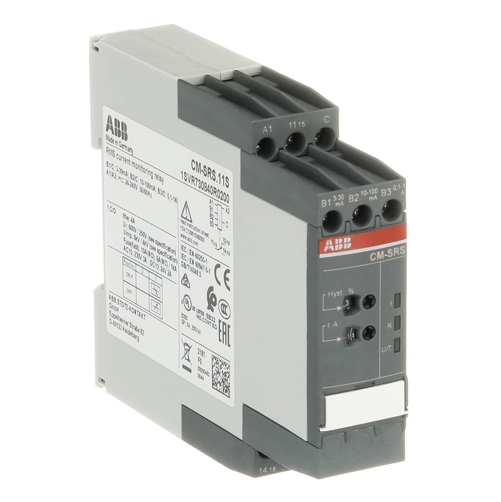 Relè monitoraggio corrente CM-SRS.11S 1 c/o 3mA-1A RMS 24-240V AC/DC uso industriale