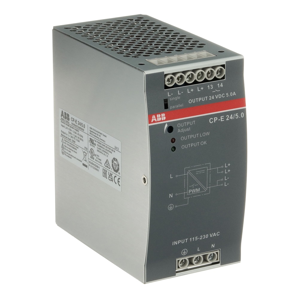 Alimentatore CP-E 24V 5A 120W ingresso 115/230VAC uscita DC per applicazioni industriali