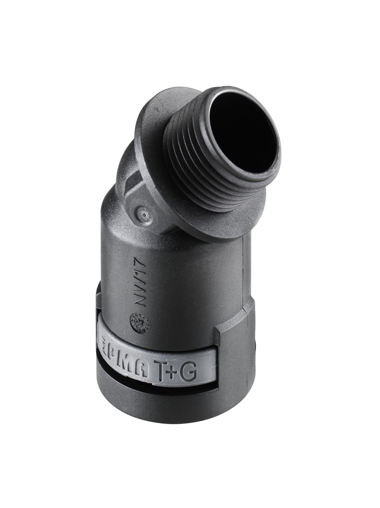 Raccordo angolare 45° PA6 nero M50 IP66 per tubi corrugati NW48 impianti elettrici