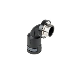 Raccordo 90° DN29 filettatura M40 poliammide 6 ottone nichelato nero IP68 per impianti elettrici