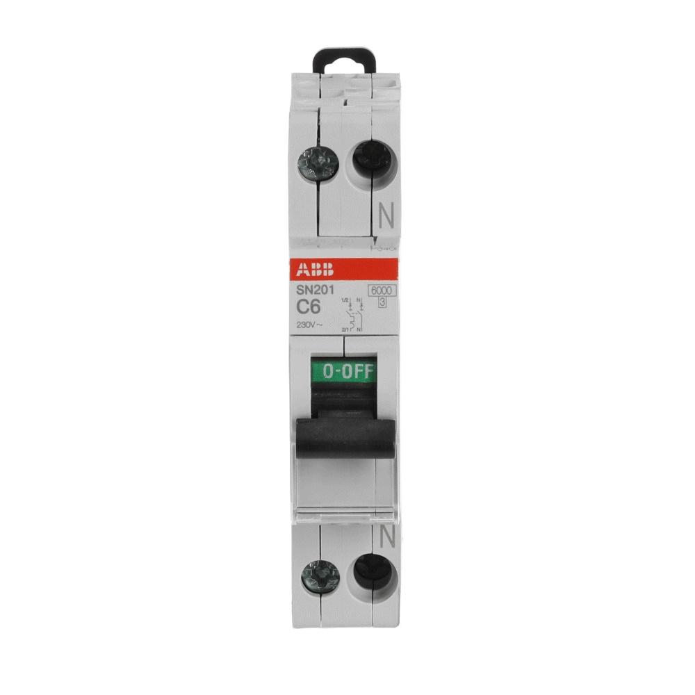 Interruttore automatico compatto 1P+N 6A tipo C protezione sovraccarico cortocircuito impianti elettrici residenziali e professionali