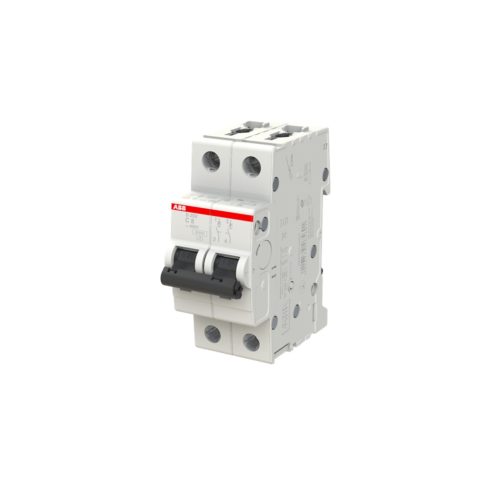 Interruttore automatico Miniature Circuit Breaker S200 2P 8A curva C 6kA uso residenziale e industriale