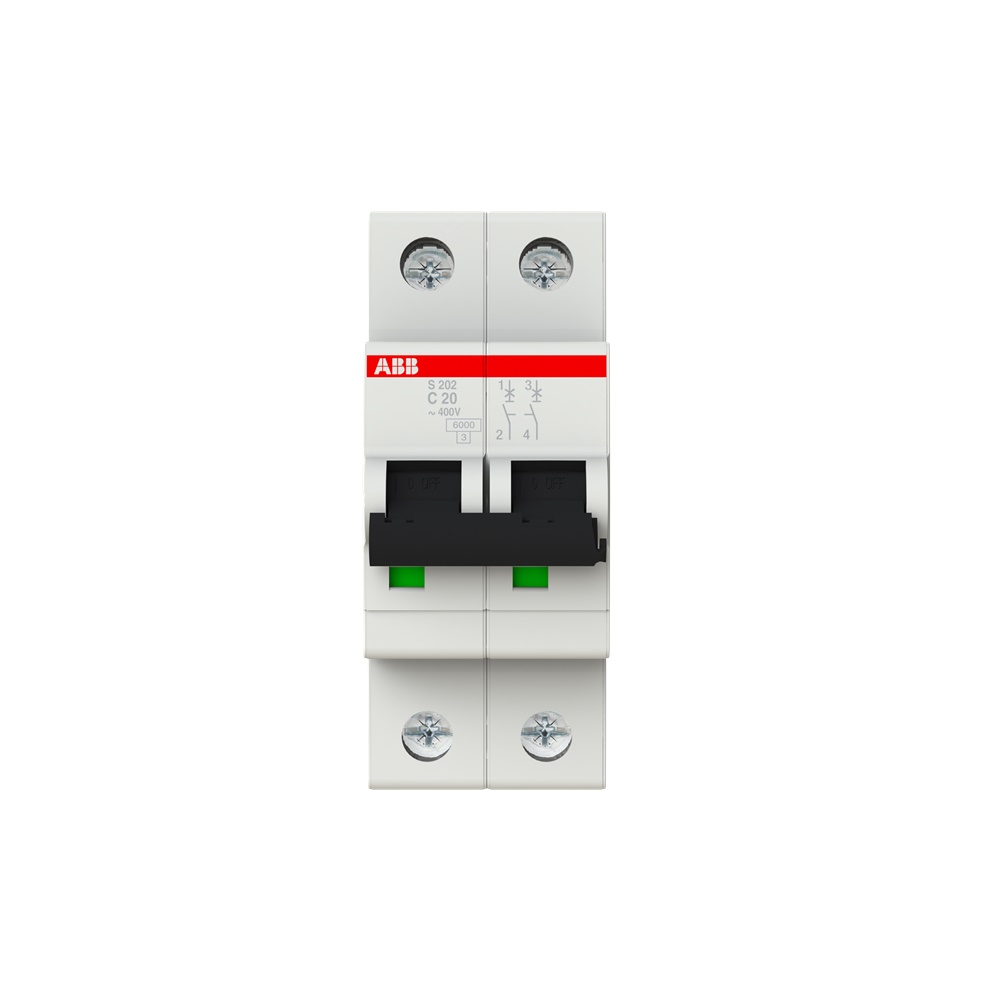Interruttore automatico S200 2P 20A tipo C 6kA protezione sovraccarico e cortocircuito per impianti residenziali e commerciali