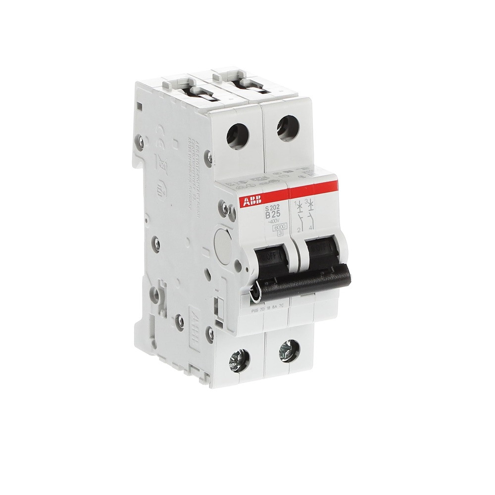 Interruttore Automatico Miniature Circuit Breaker S200 2P 25A Caratteristica B 6kA AC uso residenziale commerciale industriale