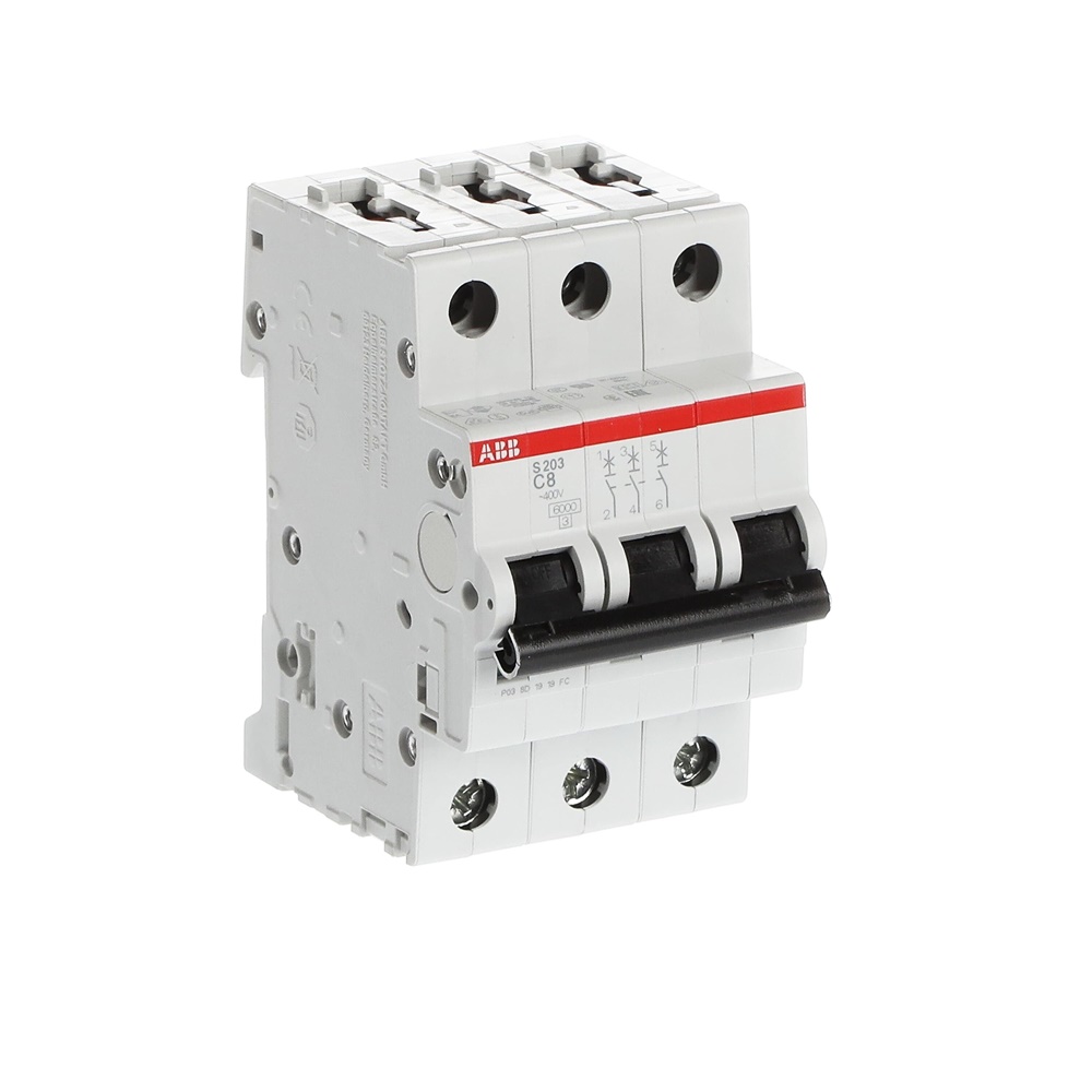 Interruttore Automatico Miniatura S200 3P 8A Curva C 6kA AC Uso Residenziale Industriale