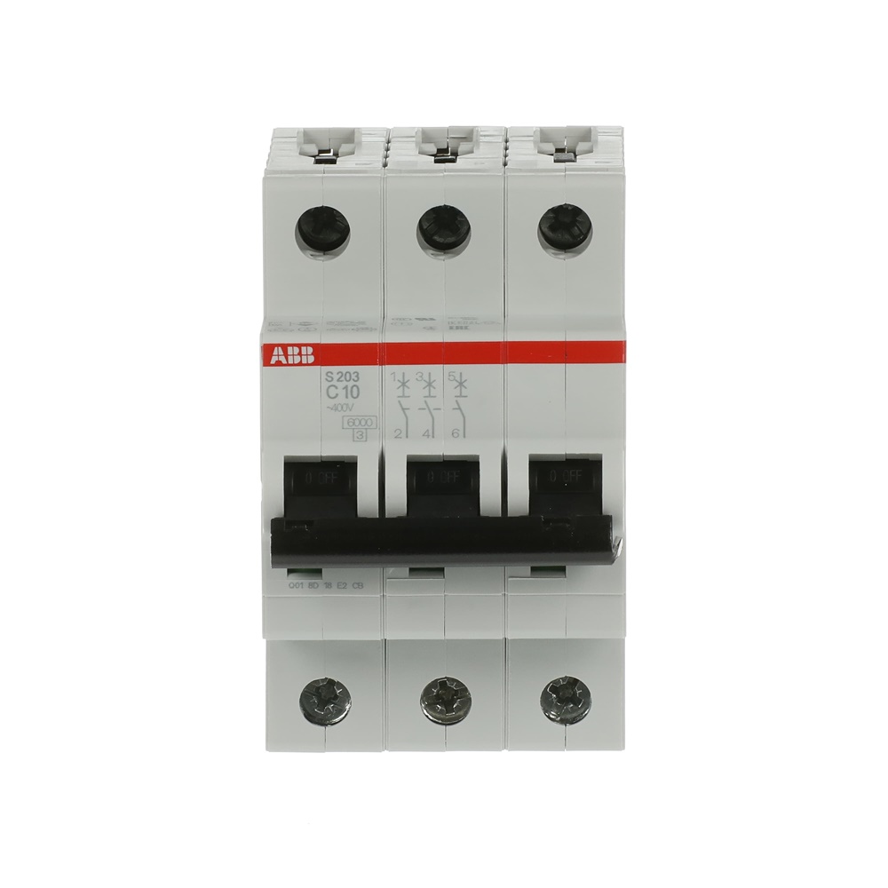 Interruttore automatico miniature S200 3 poli 10A caratteristica C 6kA protezione sovraccarico e cortocircuito uso residenziale e industriale