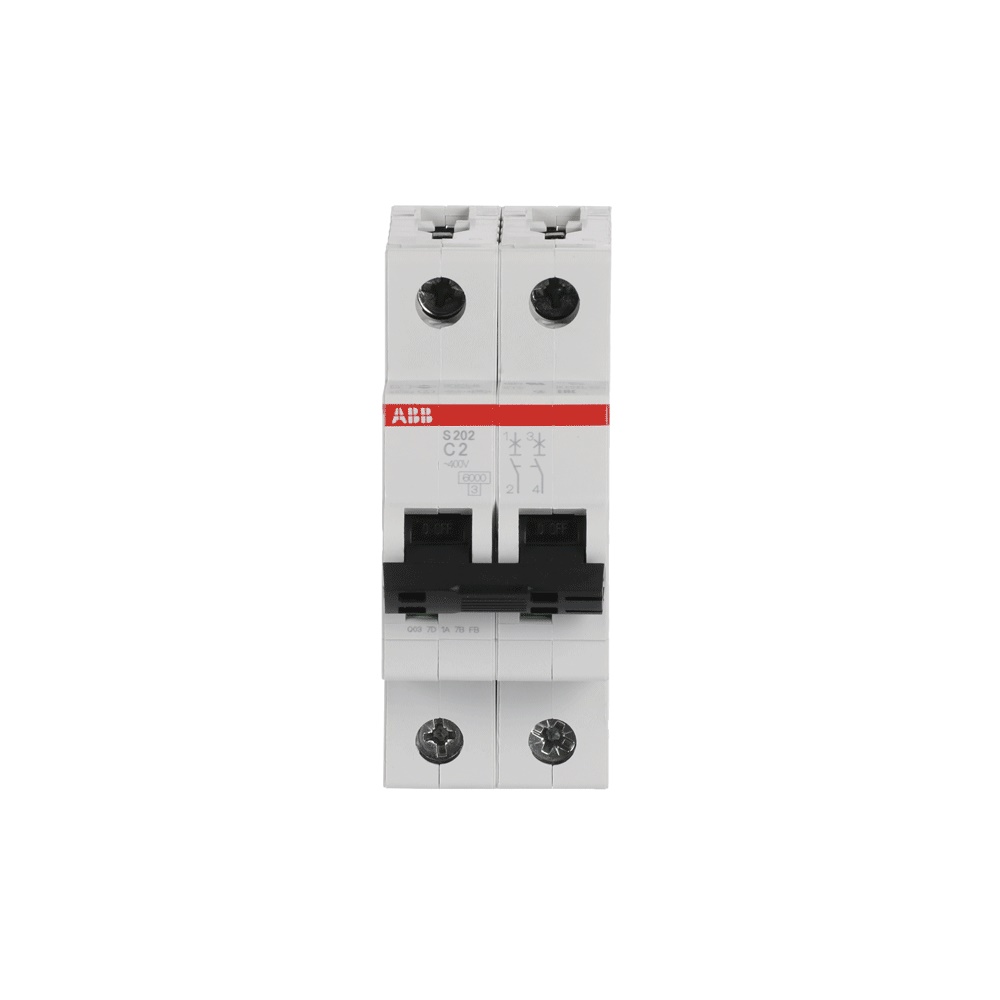 Interruttore Automatico Miniatura S200 2 Poli 2A Curva C 6kA AC uso Residenziale e Industriale