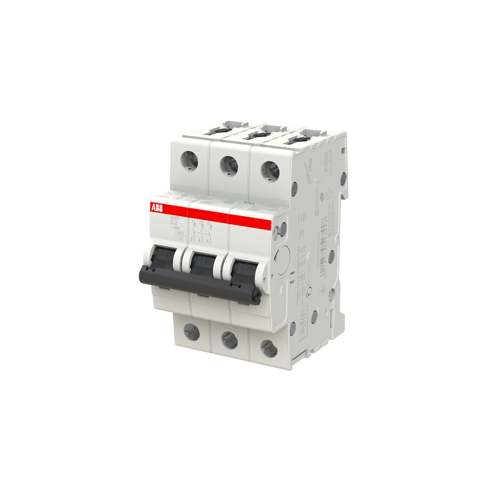 Interruttore Automatico Miniature S200 3 Poli 2A Curva C 6kA AC uso Industriale e Residenziale