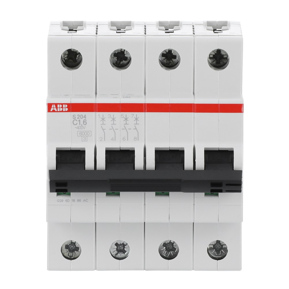 Interruttore Automatico Miniatura S200 4P 1,6A Curva C 6kA AC uso Residenziale Commerciale Industriale