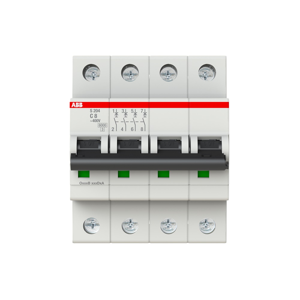 Interruttore Automatico Miniatura S200 4 Poli 8A Curva C 6kA AC uso residenziale e industriale