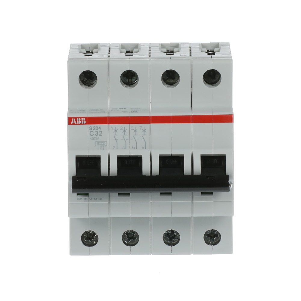 Interruttore automatico miniatura S200 4 poli 32A curva C 6kA per impianti residenziali e commerciali