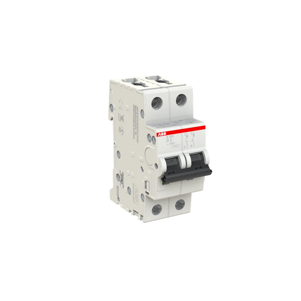 Interruttore Automatico Miniatura S200 2P 2A Caratteristica D 6kA Uso Industriale e Residenziale