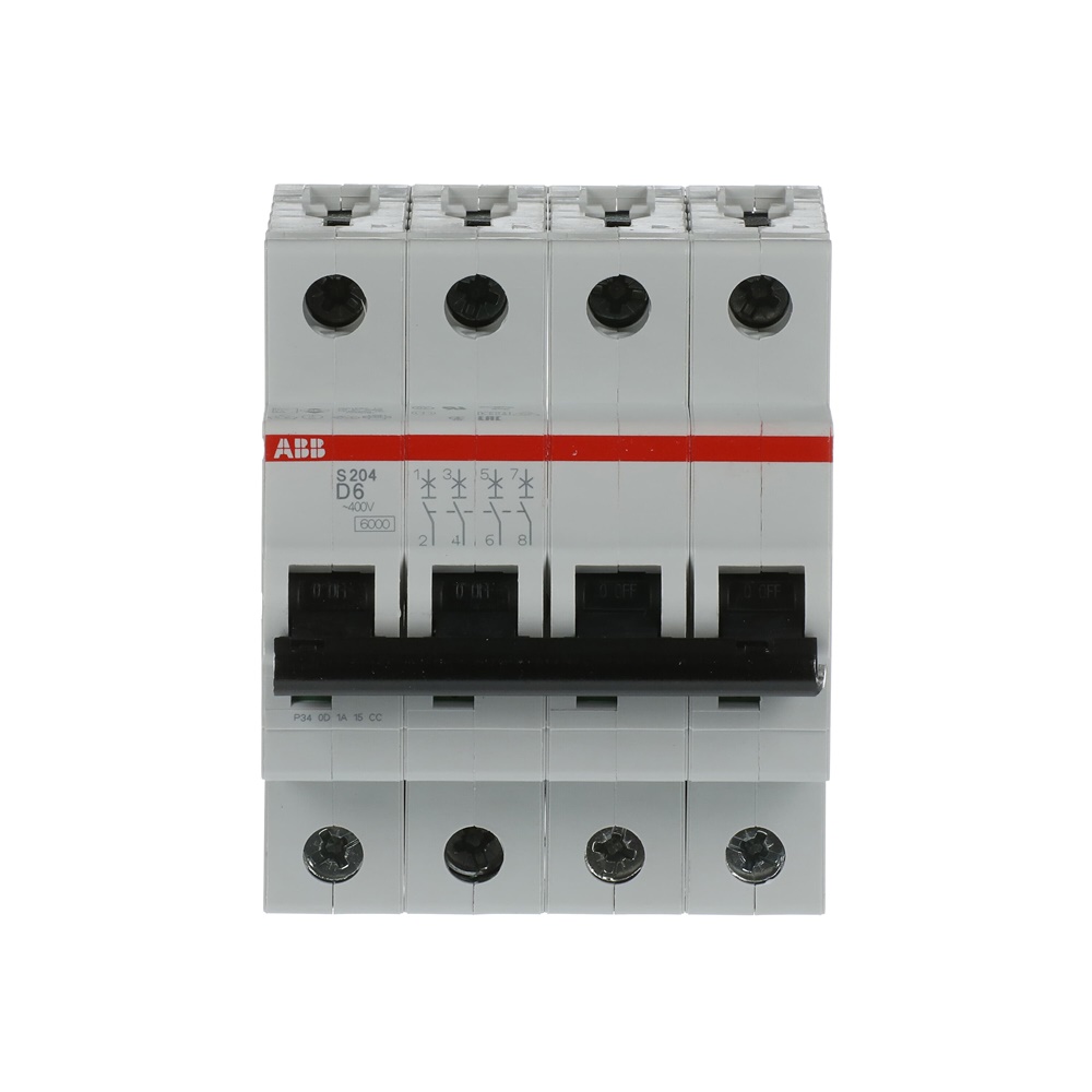 Interruttore Automatico Miniatura S200 4 Poli 6A Tipo D 6kA AC Uso Industriale e Residenziale