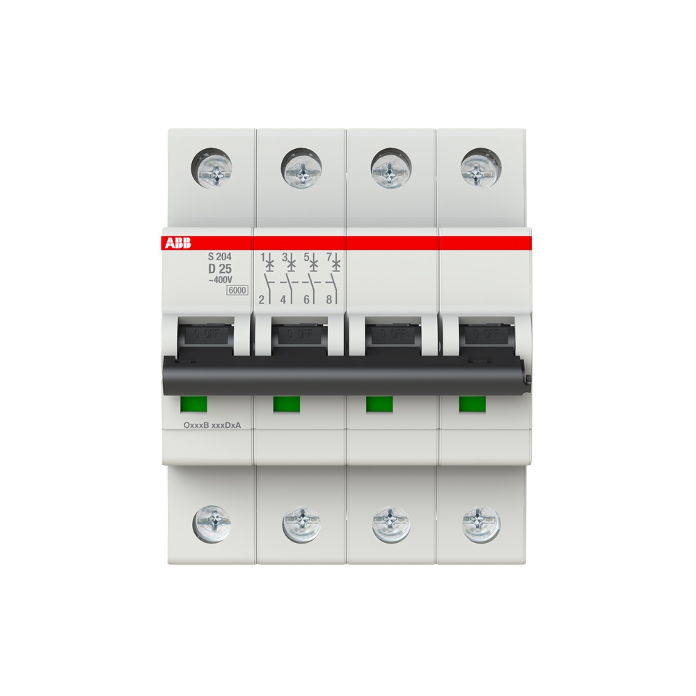 Interruttore automatico S204 D25 4 poli 25A caratteristica D capacità 6kA uso residenziale industriale