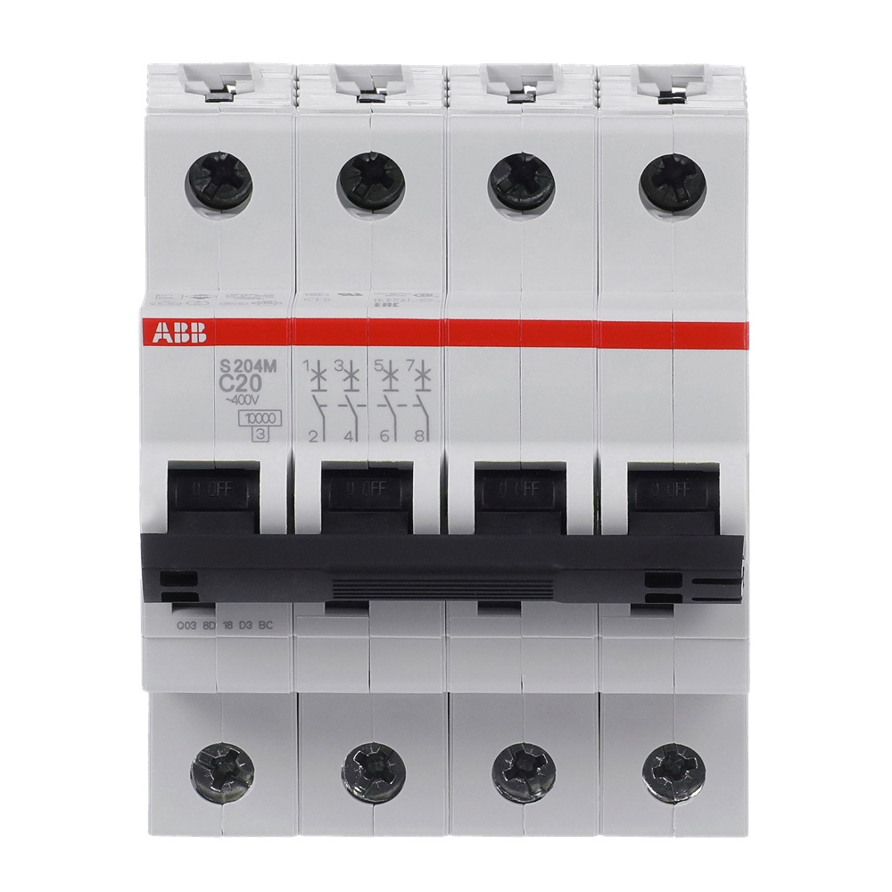 Interruttore automatico S200M 4 poli 20 A caratteristica C protezione sovraccarico e cortocircuito uso residenziale industriale