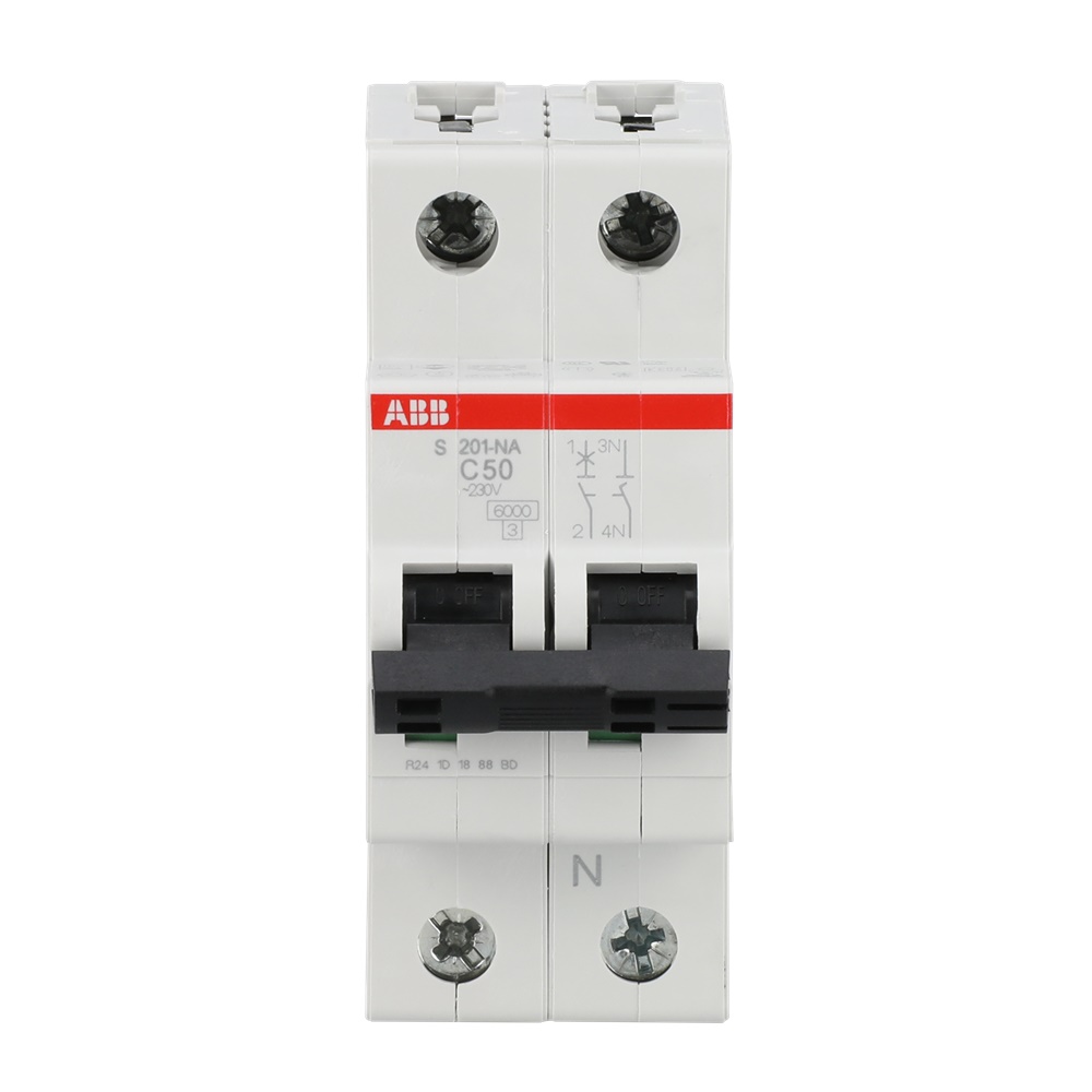 Interruttore Automatico Miniatura S200 1P+N 50A Curva C 6kA Uso Residenziale Industriale