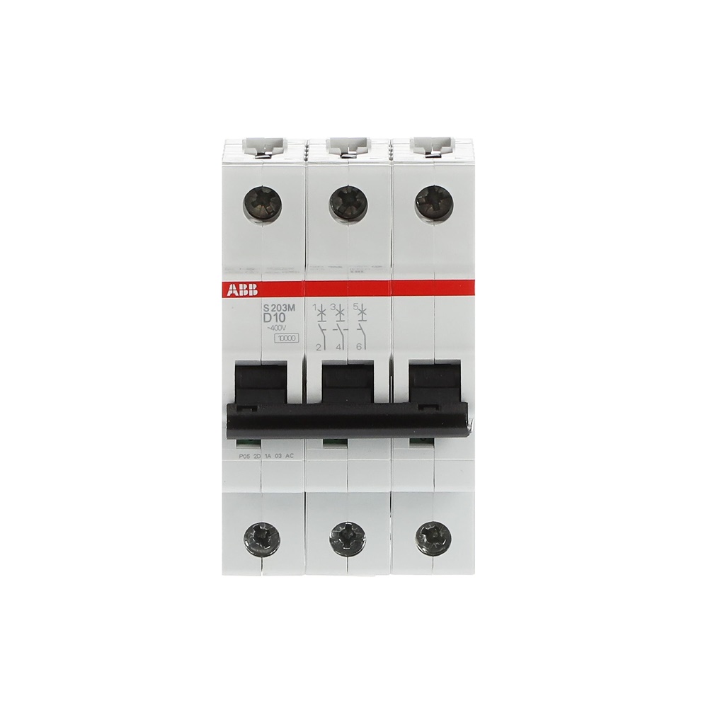 Interruttore automatico Miniature Circuit Breaker S200M 3 poli 10 A caratteristica D 10 kA uso residenziale commerciale industriale