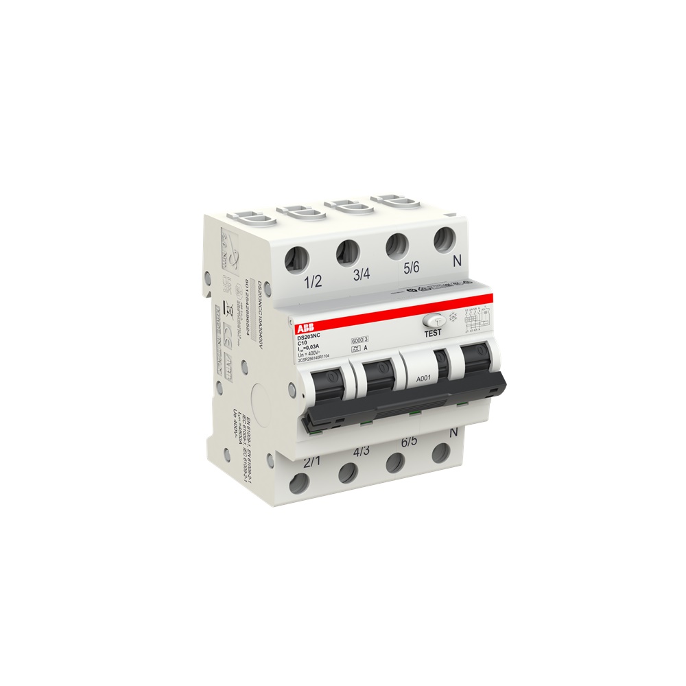 Interruttore Differenziale Magnetotermico DS203NC 3P+N 30mA 10A Tipo A per Protezione Elettrica