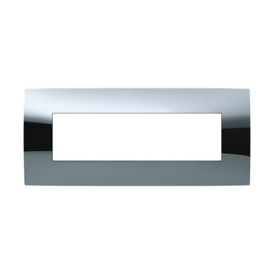 Placca 7 moduli cromo lucido per installazione incasso, design Chiara, ambiente elettrico elegante