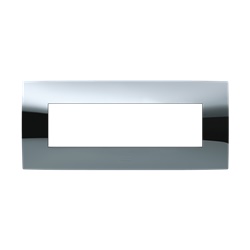 Placca 7 moduli cromo lucido per installazione incasso, design Chiara, ambiente elettrico elegante