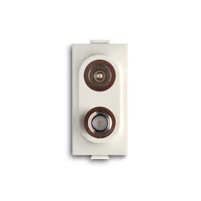 Presa coax demix passante doppia TV/SAT connettori maschio IEC ø9,5 mm e femmina F attenuazione 7dB per installazioni a muro