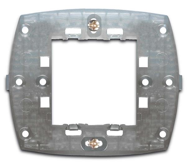 Supporto incasso 2 moduli con viti, distanza 60mm, per scatole rettangolari o tonde, uso elettrico residenziale e professionale, colore argento