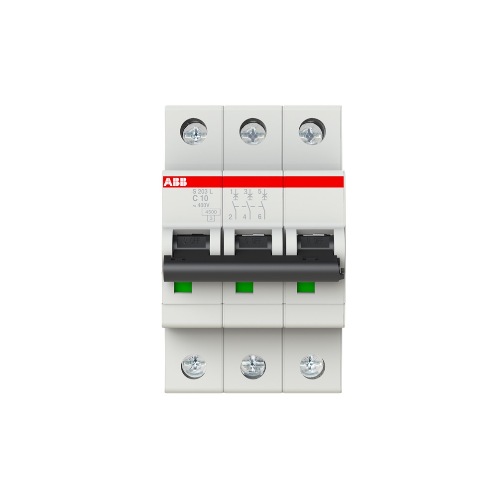 Interruttore automatico S203L C10 3 poli 10A curva C 4,5kA protezione impianti elettrici residenziali e industriali