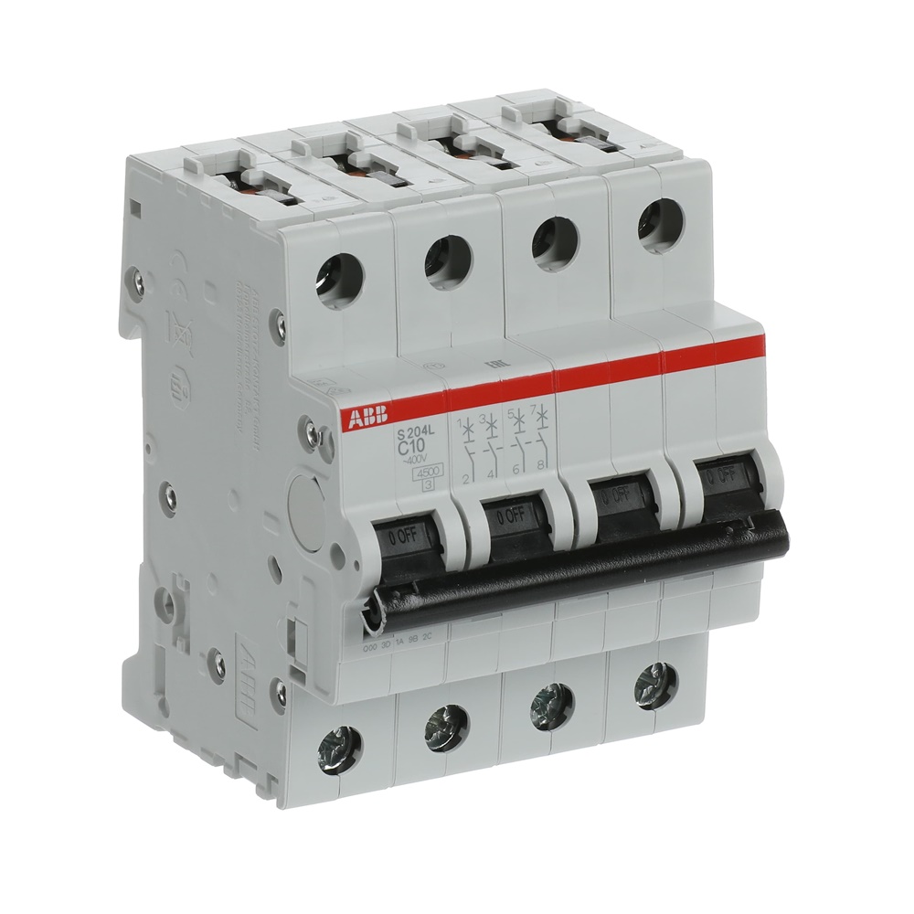 Interruttore automatico 4 poli S204L C10 10A 4,5kA protezione impianti elettrici residenziali industriali