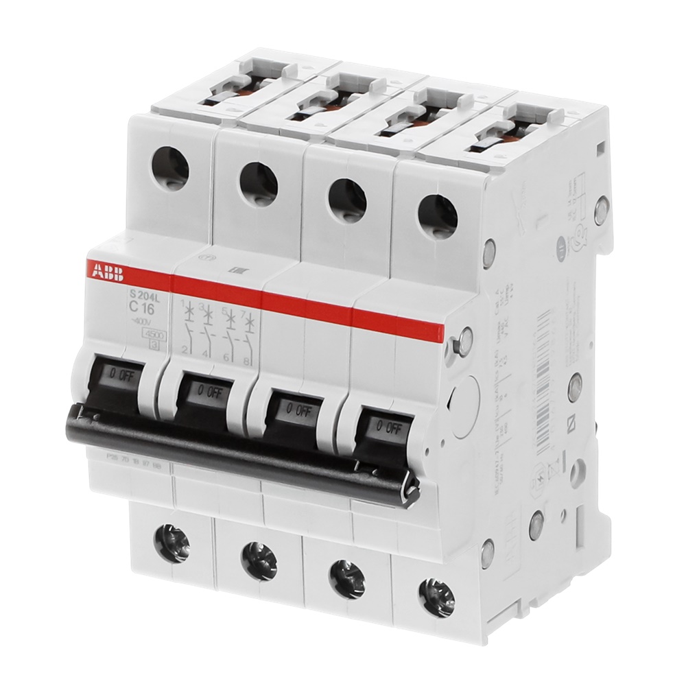 Interruttore automatico modulare S204L 4 poli 16A curva C protezione impianti elettrici residenziali industriali