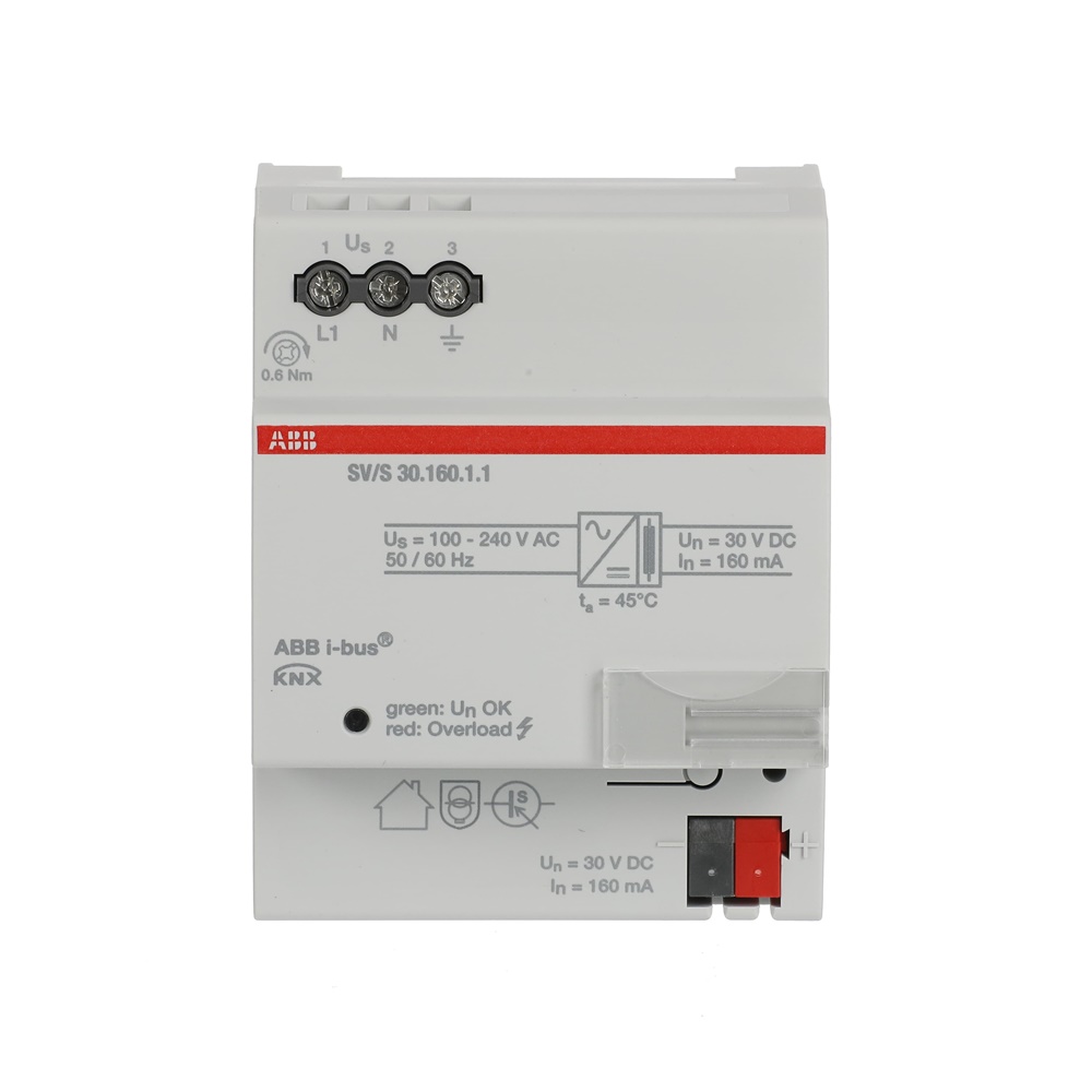 Alimentatore KNX 160 mA con protezione corto circuito e indicatore LED bicolore per sistemi domotici