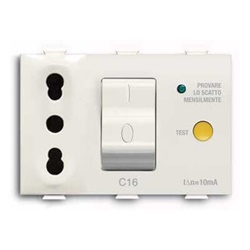 Presa bivalente 2P+E 16A 250V con interruttore magnetotermico e protezione differenziale 10mA per uso residenziale e commerciale