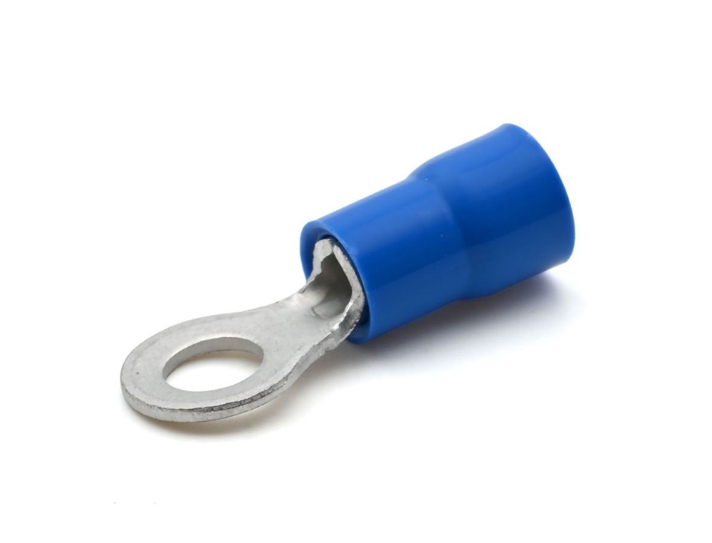 Capocorda ad occhiello preisolato PVC blu vite 4mm per conduttori rame 1,5-2,5 mmq uso elettrico