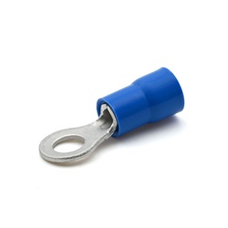 Capocorda ad occhiello preisolato PVC blu vite 4mm per conduttori rame 1,5-2,5 mmq uso elettrico