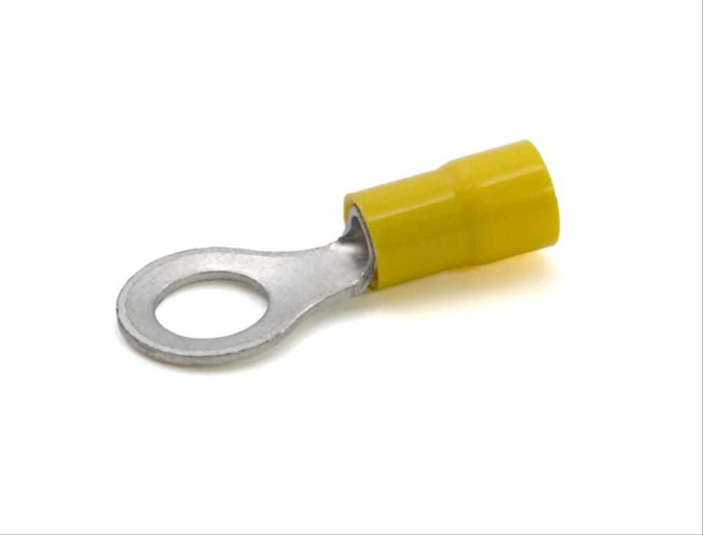 Capocorda ad occhiello isolato PVC giallo vite M8 sezione 4-6 mmq rame uso elettrico