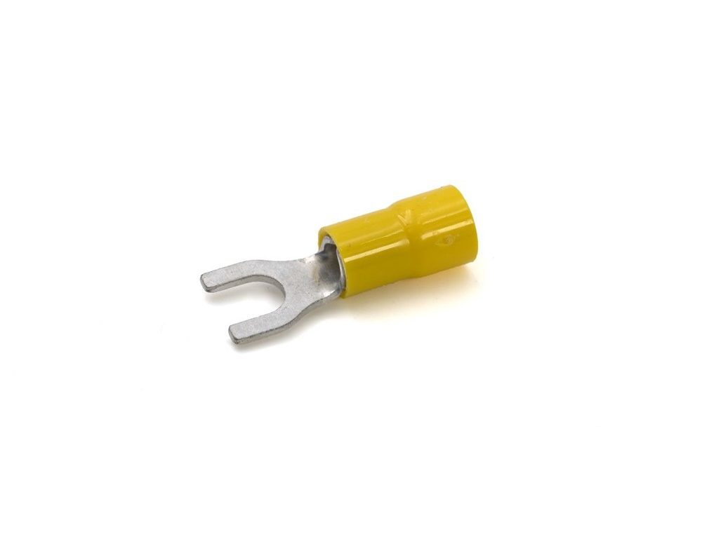 Capocorda a forcella preisolato giallo vite 12mm per conduttori rame 4-6 mmq