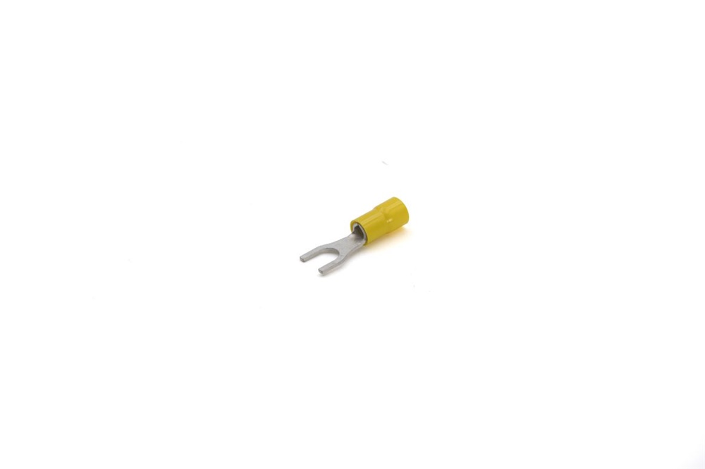 Capocorda giallo a forcella preisolato PVC vite 8mm per conduttori rame 4-6 mmq uso elettrico