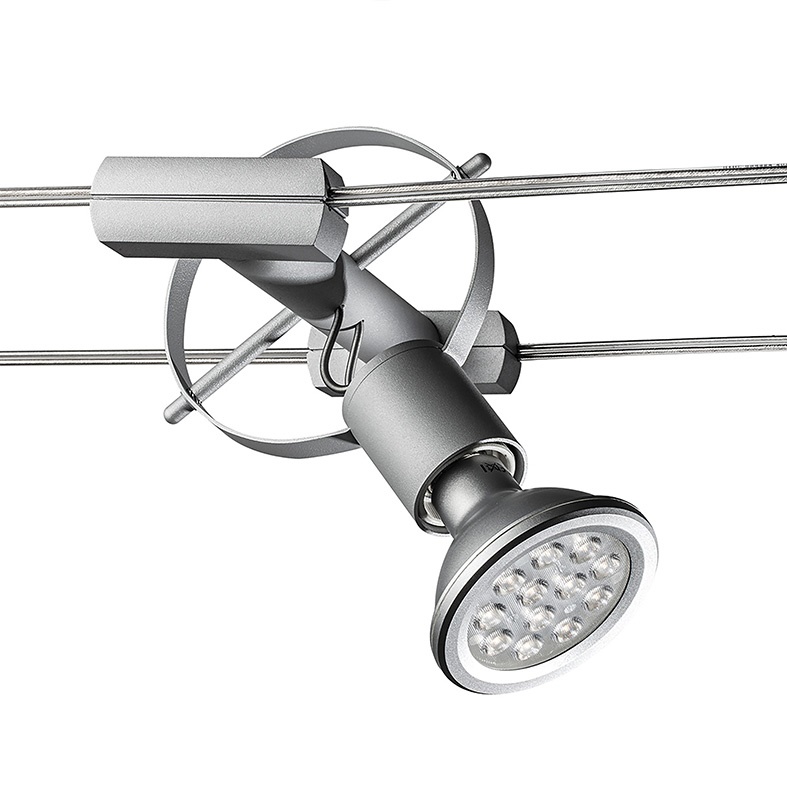 Sistema a tesata grigio E27 IP20 con corpo in alluminio e diffusore policarbonato per illuminazione LED integrata o lampadine tradizionali