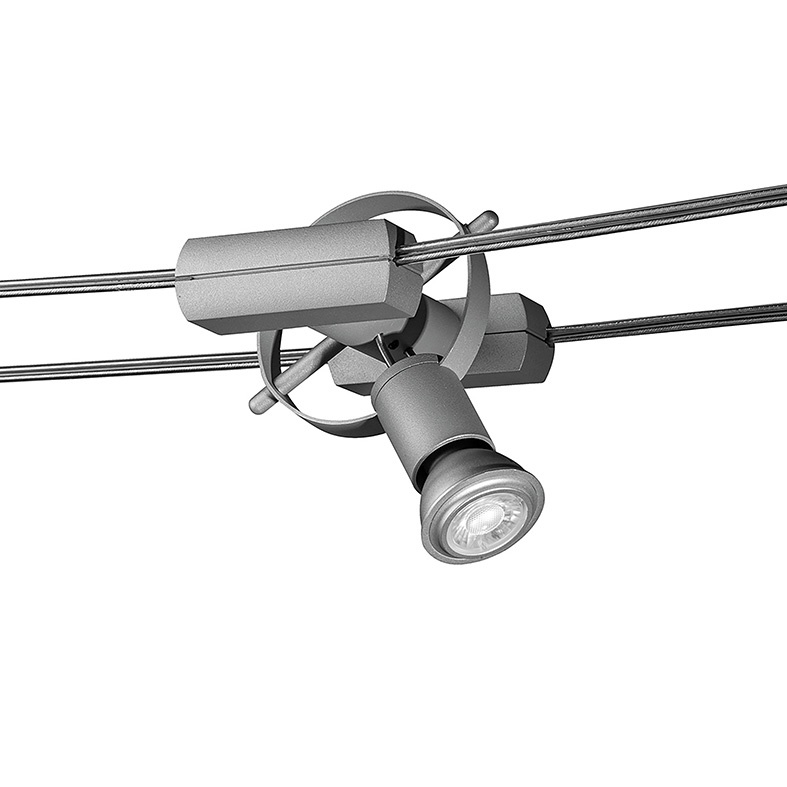 Sistema a tesata grigio con attacchi LED GU10 R7s E27, corpo in alluminio estruso, illuminazione orientabile per ambienti interni