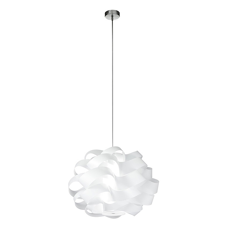 Lampada sospensione moderna struttura cromata paralume policarbonato bianco E27 interni