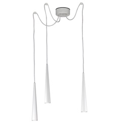 Sospensione 3 luci con struttura a cono metallo laccato bianco portalampada GU10 per interni design moderno