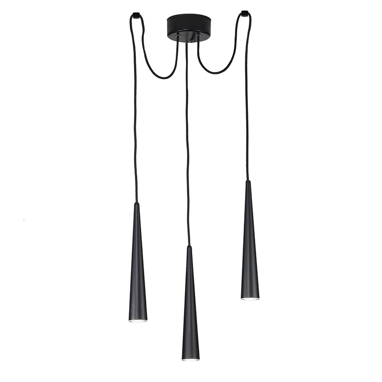 Sospensione 3 elementi nera metallo laccato GU10 illuminazione interna design moderno