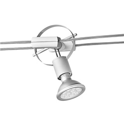 Sistema a tesata bianco opaco con LED integrato o lampadine E27, orientabile su due assi, per illuminazione interna versatile e risparmio energetico