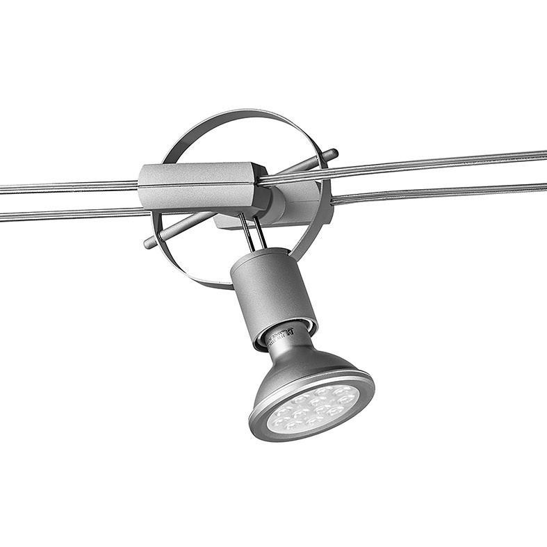 Sistema a tesata grigio con cavi 160mm LED integrato e attacchi GU10 R7s E27 per illuminazione interna IP20