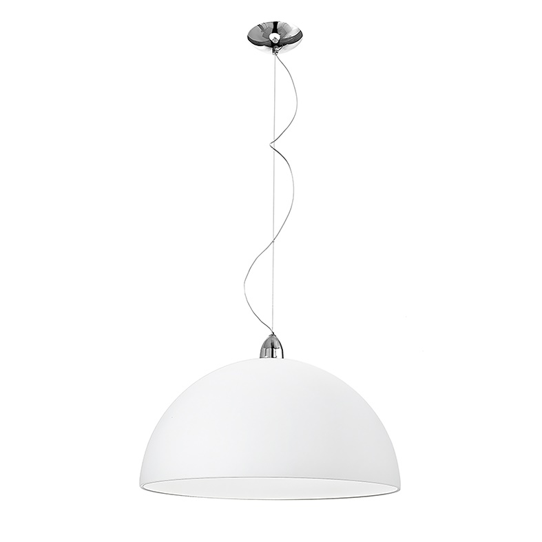 Sospensione metallo cromato paralume vetro bianco satinato E27 50cm interni